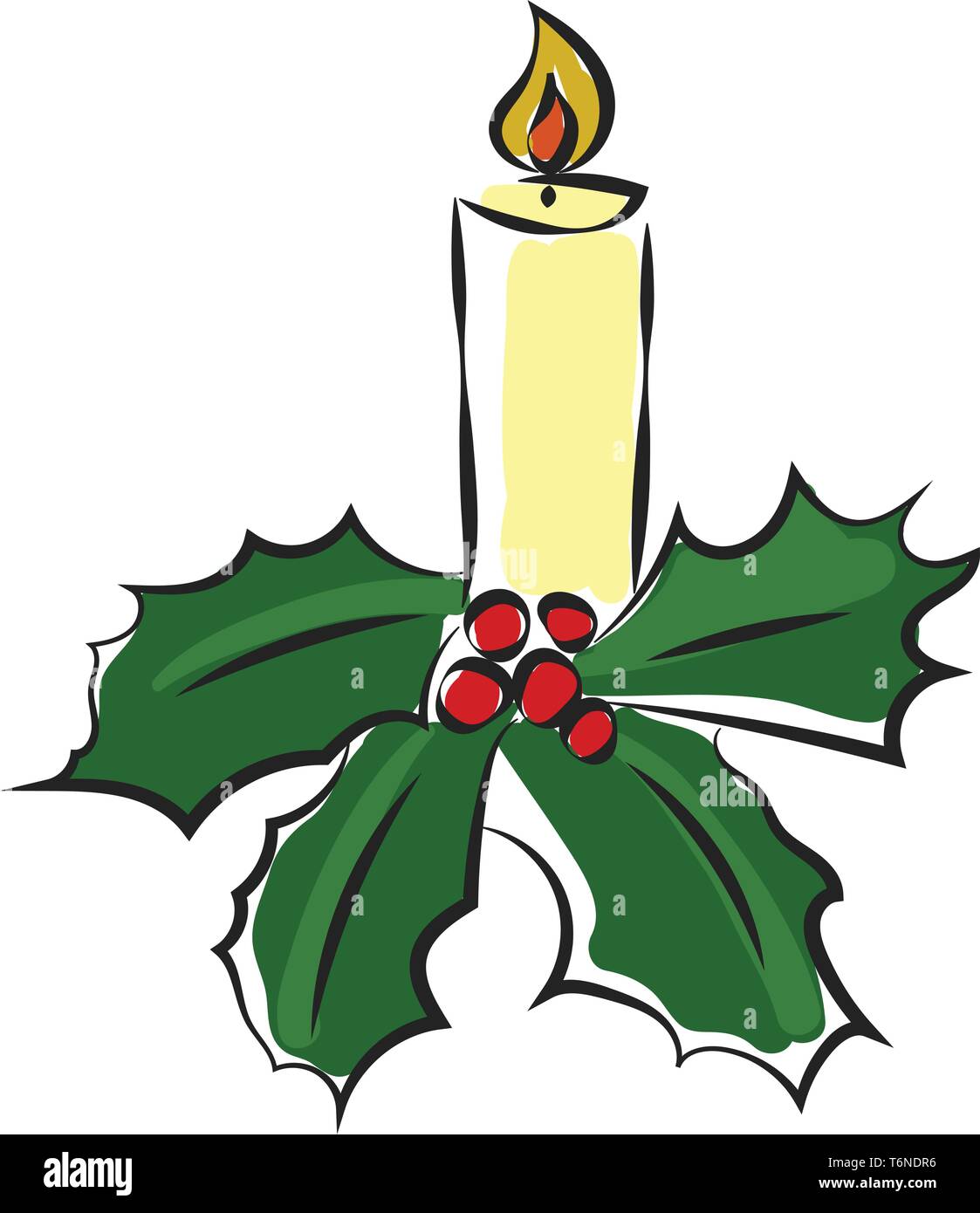 Gemälde von einem verzierten Xmas leuchtende gelbe Kerze mit einige Blätter und Beeren macht das Haus blinken und erstellt eine Festivalatmosphäre vector Farbe Stock Vektor