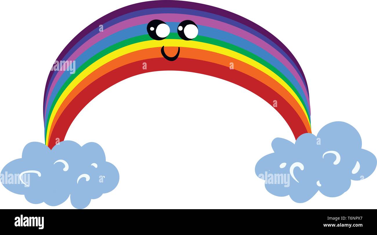 Emoji eines süßen Rainbow mit den Augen gerollt links unten hat eine geschlossene Lächeln bis auf die Wange vector Farbe, Zeichnung oder Abbildung Stock Vektor