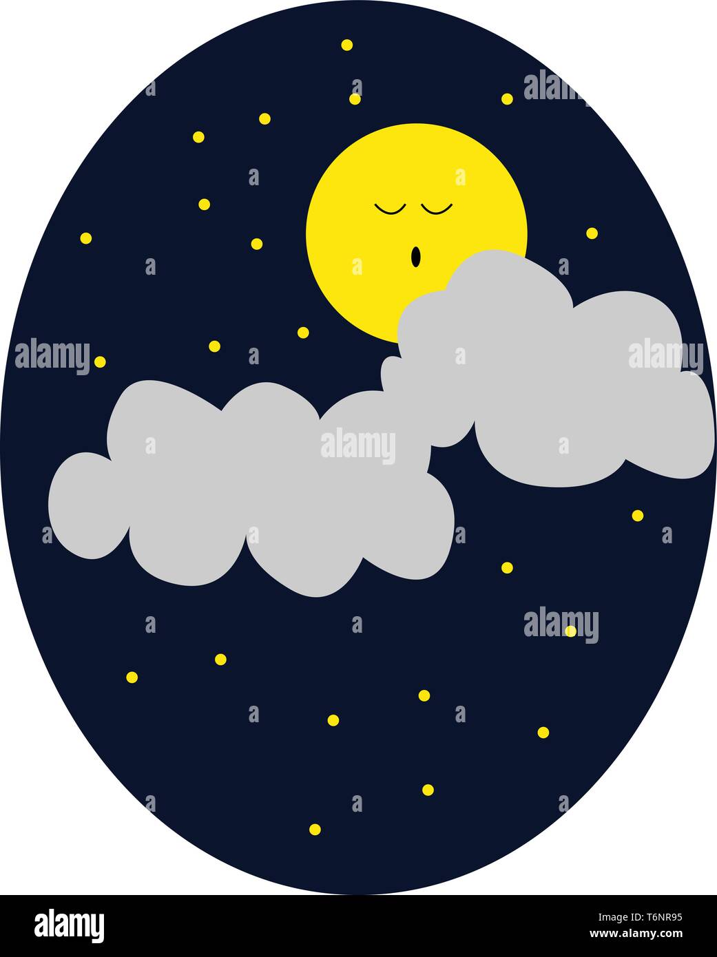 Porträt einer überrascht, Vollmond und zwei weiße Wolken über einem dunklen Himmel mit funkelnde Sterne vector Farbe, Zeichnung oder Abbildung Stock Vektor