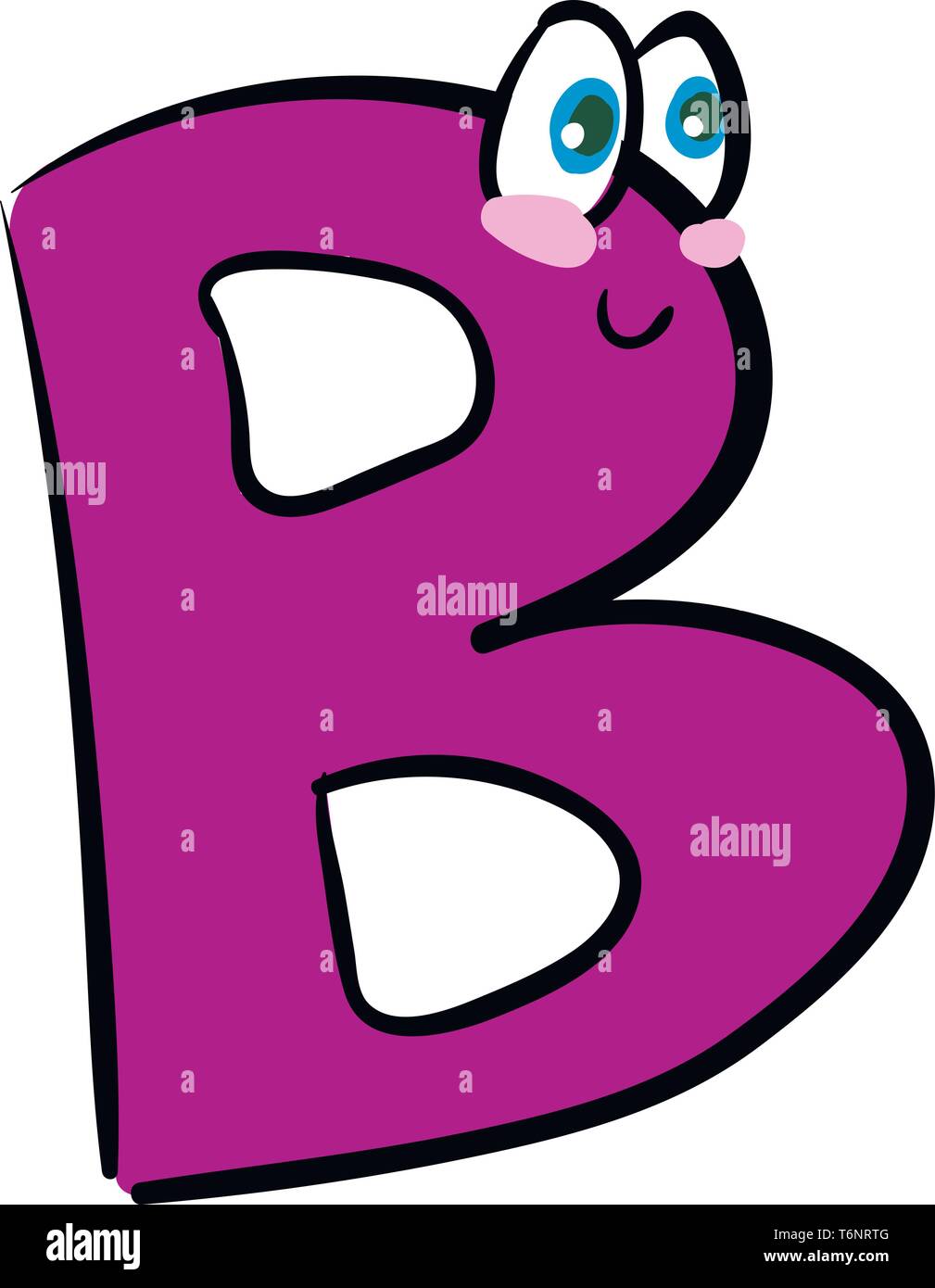 Eine pinkfarbene alphabetische Kreatur oder Figur, die das Alphabet B mit zwei blauen Augen hat eine geschlossene Lächeln bis auf die Wange Vektor co Stock Vektor