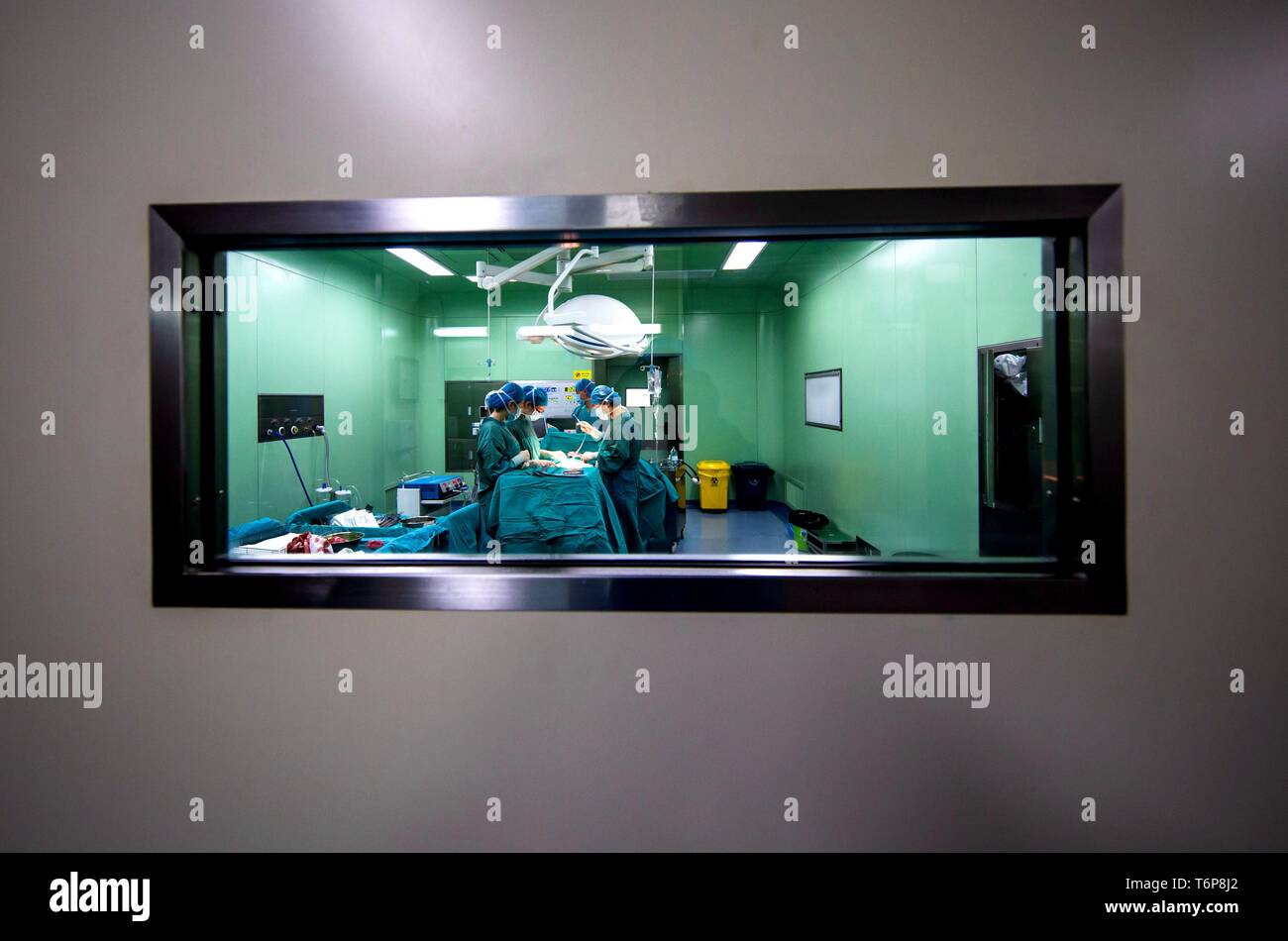 Shijiazhuang. Mai, 2019. Doktoren leiten eine Chirurgie an der Wu" einen ersten People's Hospital in Wu'an, North China Provinz Hebei, 1. Mai 2019, dem internationalen Tag der Arbeit. Credit: Wang Xiao/Xinhua/Alamy leben Nachrichten Stockfoto