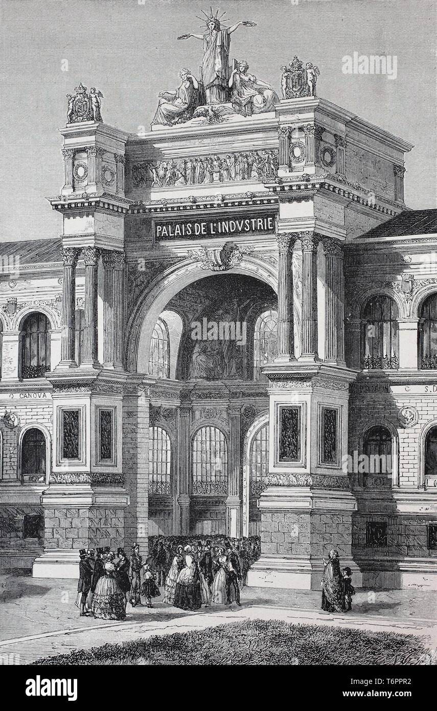 Tor der Exposition Universelle 1855, internationale Ausstellung, Champs-Elysees Paris, historische Darstellung, Frankreich Stockfoto