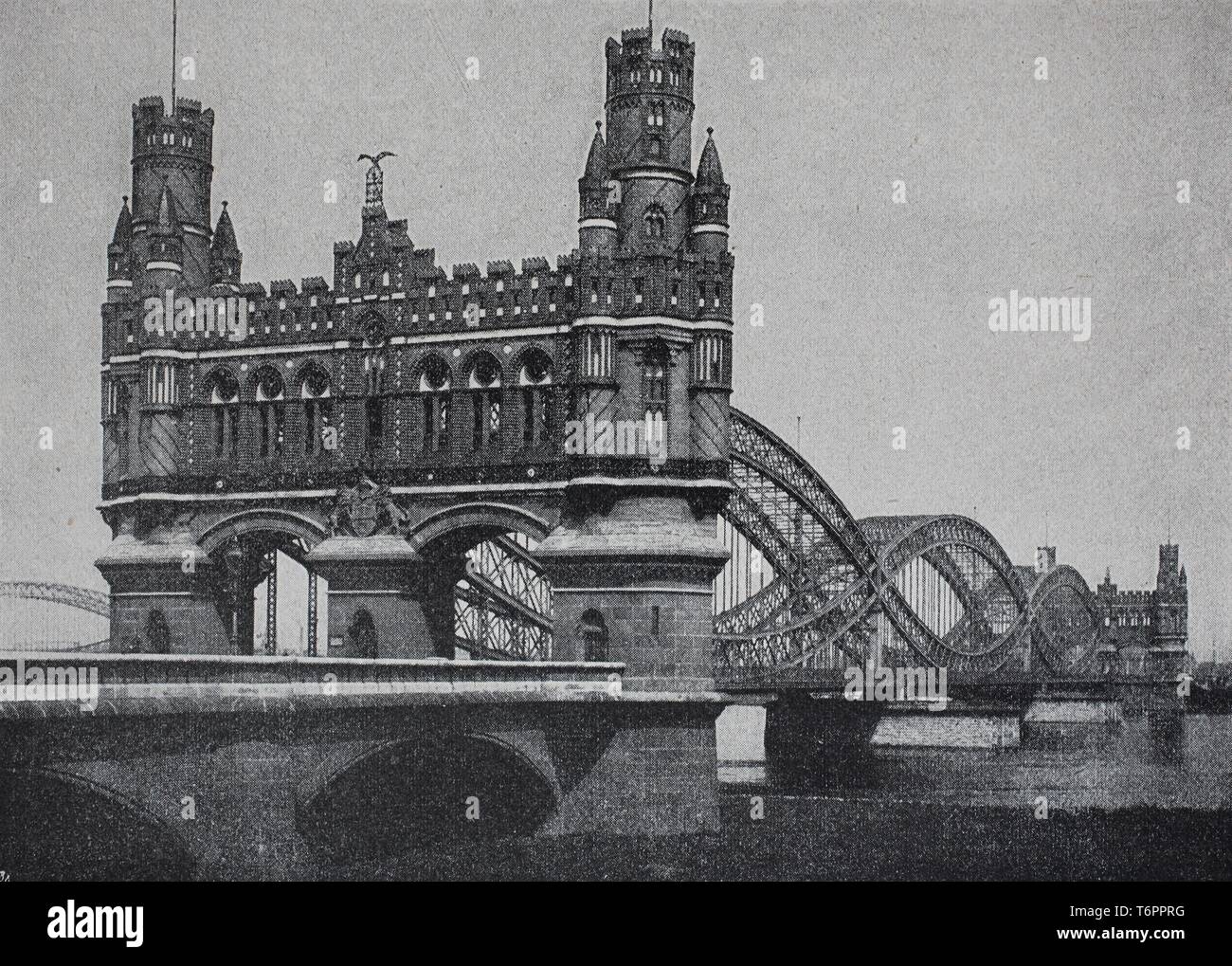Eisenbahnbrücke über die Elbe bei Hamburg, 1890, historische Darstellung, Deutschland Stockfoto