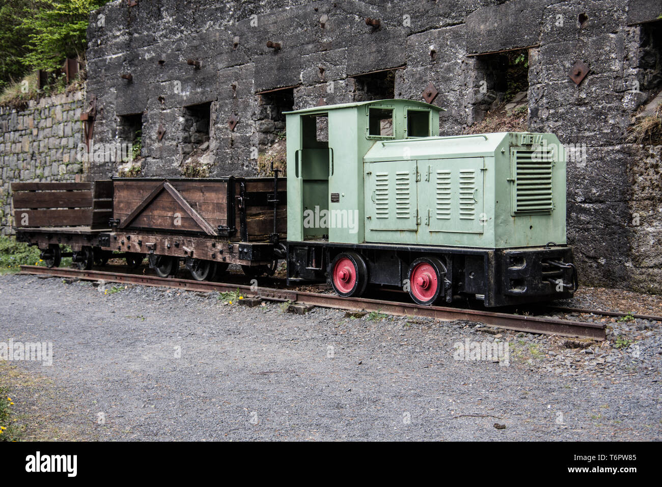 Schmalspurbahn im Bergbau Stockfoto