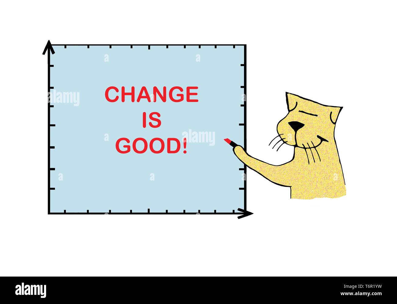 Smiling cat schreibt Unterstützung für ändern Stockfoto