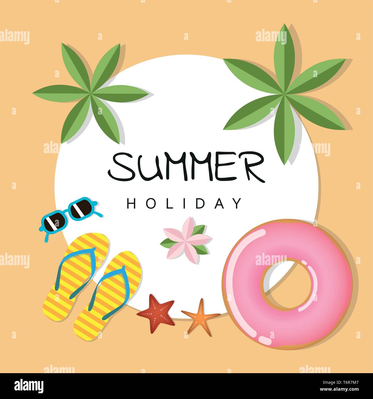 Sommerurlaub Design mit Palm Sonnenbrillen Flip Flops und Seesterne Vektor-illustration EPS 10. Stock Vektor