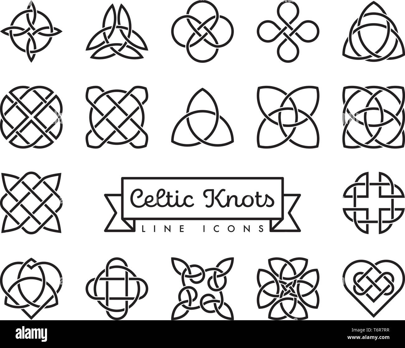 Sammlung von traditionellen keltischen Knoten Zeile für Symbole Vector Illustration. Spiritualität, Religion und Okkultismus Symbole. Stock Vektor