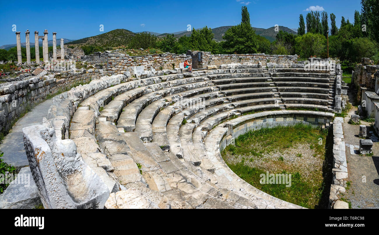 Das Odeon Amphitheater an römischen Ruinen Aphrodisias, Weltkulturerbe der UNESCO, den Westen der Türkei Stockfoto