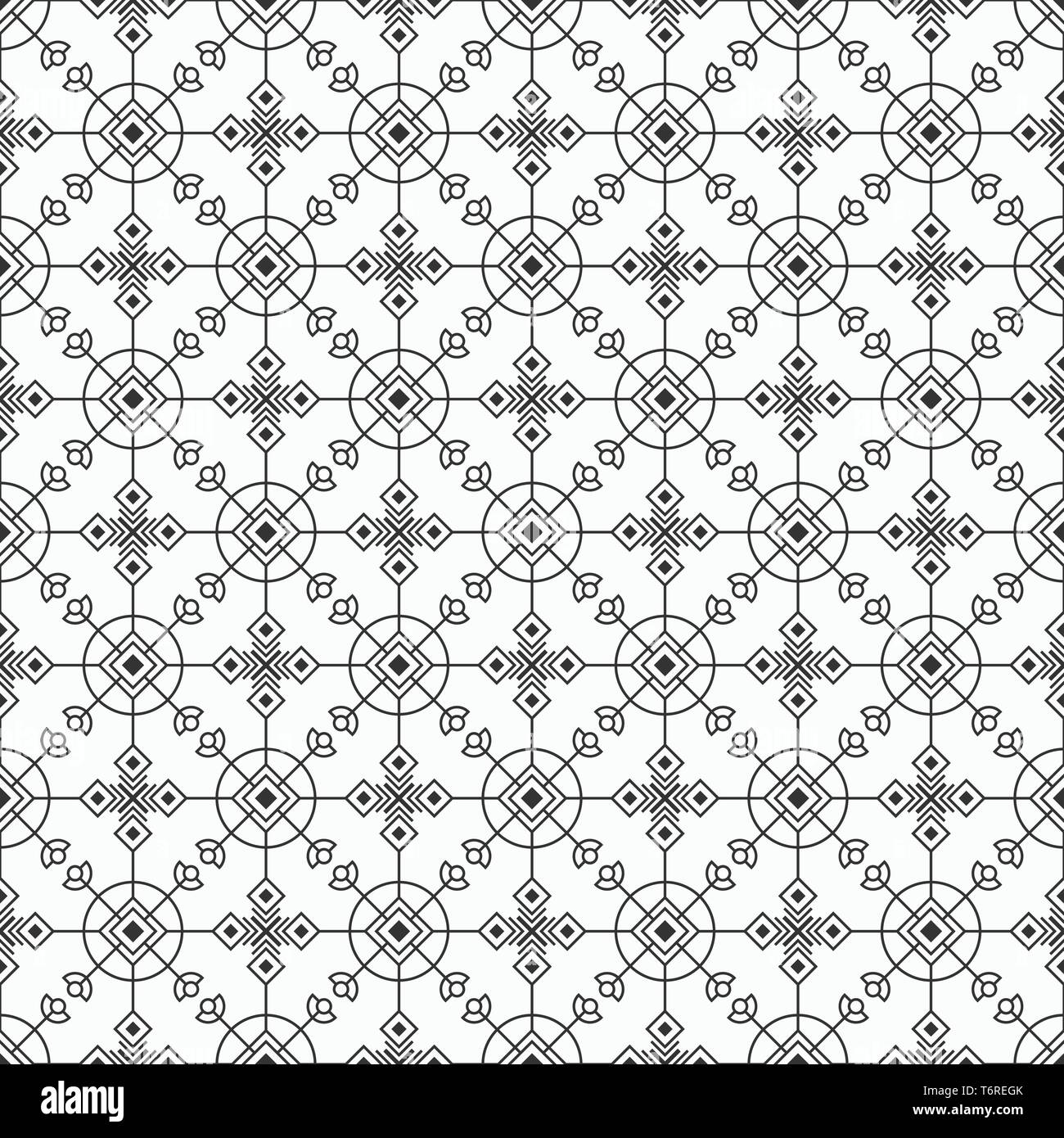 Vektor monochrome nahtlose Muster. Regelmäßig wiederkehrende Ornament von geometrischen Formen. Moderne, elegante Textur. Lineare Stil. Abstrakte Symbole. Stock Vektor