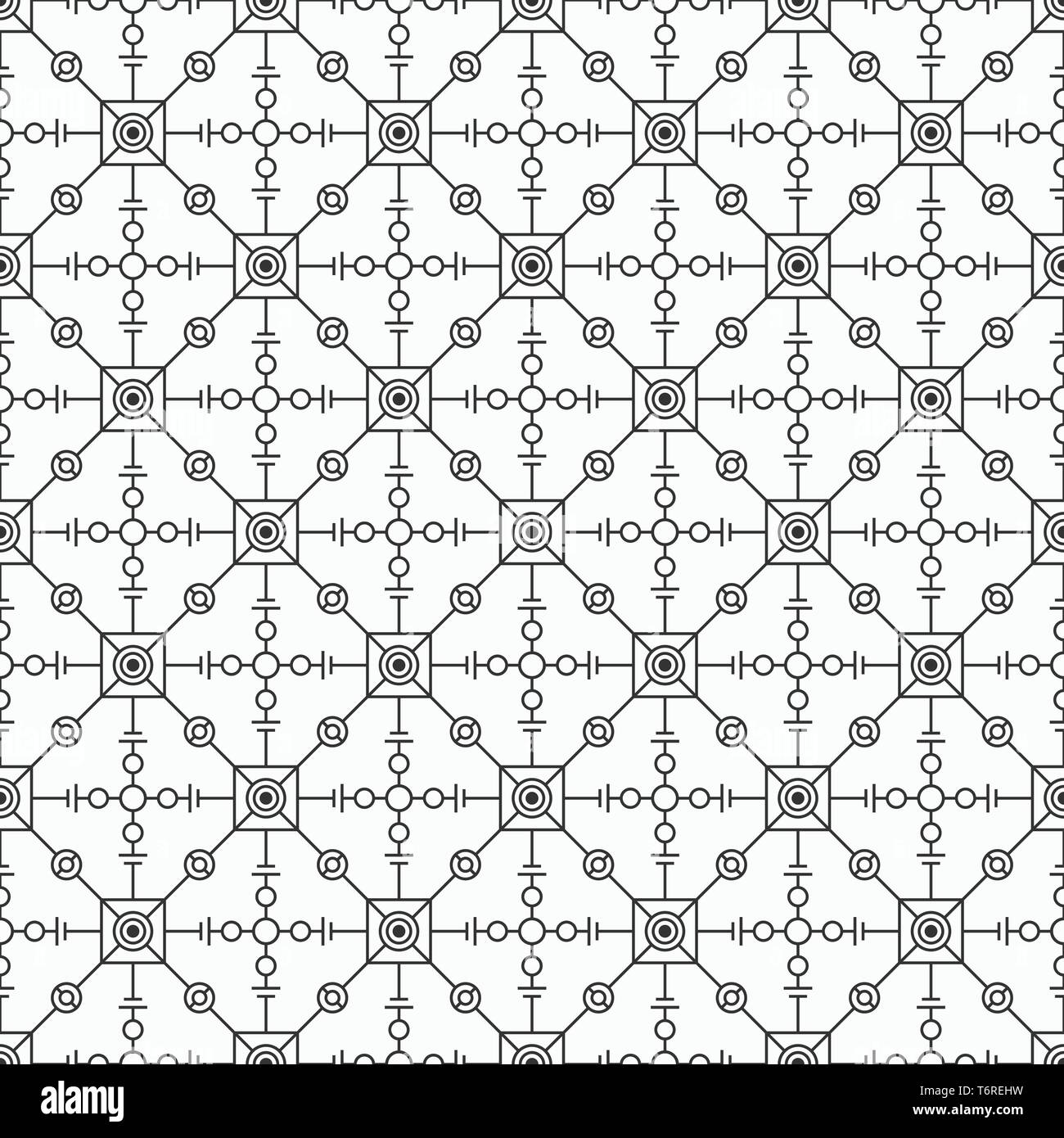 Vektor monochrome nahtlose Muster. Regelmäßig wiederkehrende Ornament von geometrischen Formen. Moderne, elegante Textur. Lineare Stil. Abstrakte Symbole. Stock Vektor