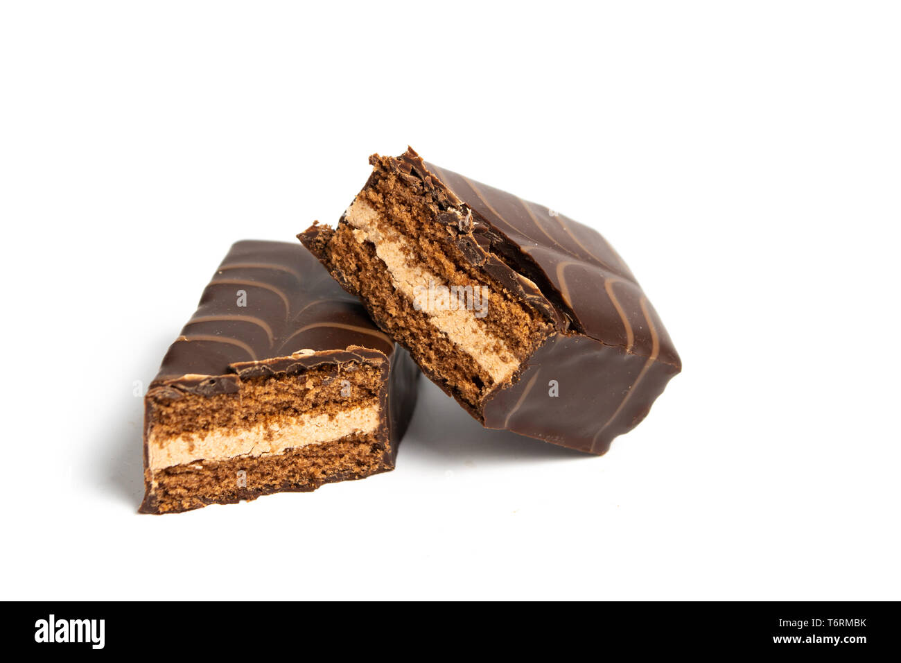 Schokolade-Wafer Dessert isoliert auf weißem Hintergrund Stockfoto