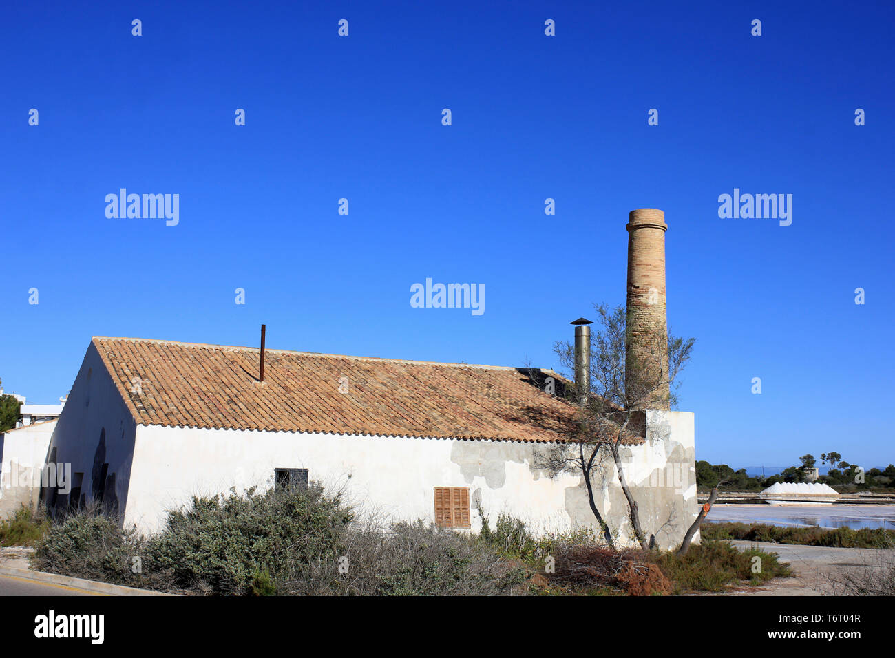 Salz arbeitet bei Salinas de s'Avall, Colonia Sant Jordi, Mallorca Stockfoto