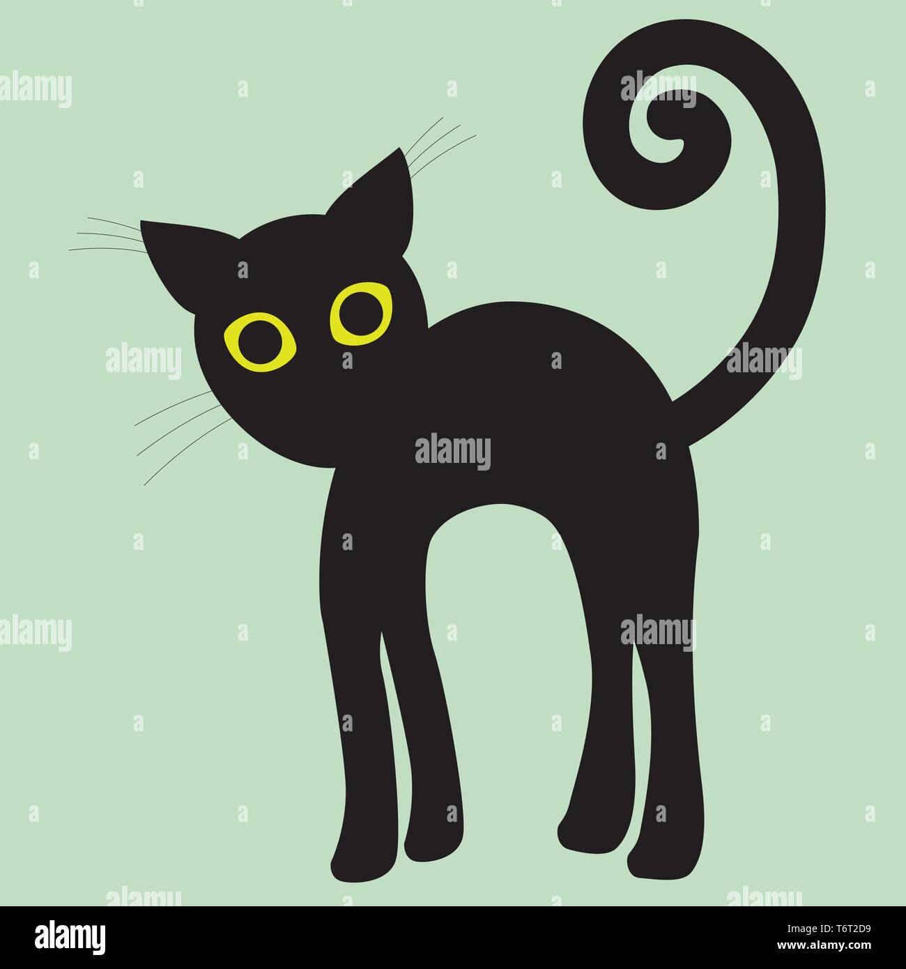 Eine einfache Silhouette der Zeichnung ein schwarze Katze mit grünen Augen mit einem hohen zurück. Wütend Position Stock Vektor