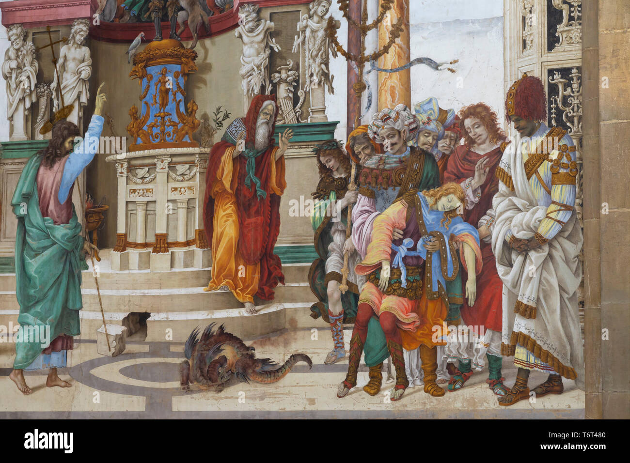 St Philip der Apostel vor der Tempel des Mars in Hierapolis, Filippino Lippi, 1502, Filippo Strozzi Kapelle, der Basilika von Santa Maria Novella, Kirche Stockfoto