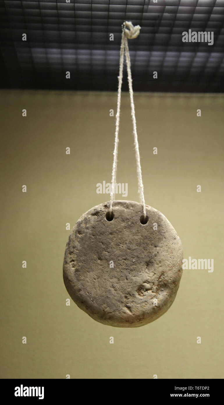 Römische Ära. Loom Gewicht. Ton. Das archäologische Museum von Sevilla. Spanien. Stockfoto
