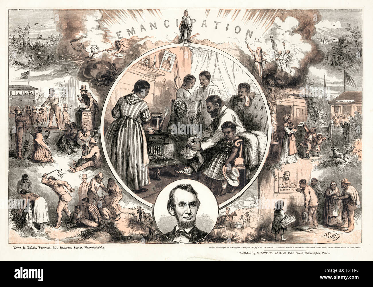 Emanzipation, Abschaffung der Sklaverei Drucken von Thomas Nast (Künstler) & König & Baird (Stecher), 1865 Stockfoto