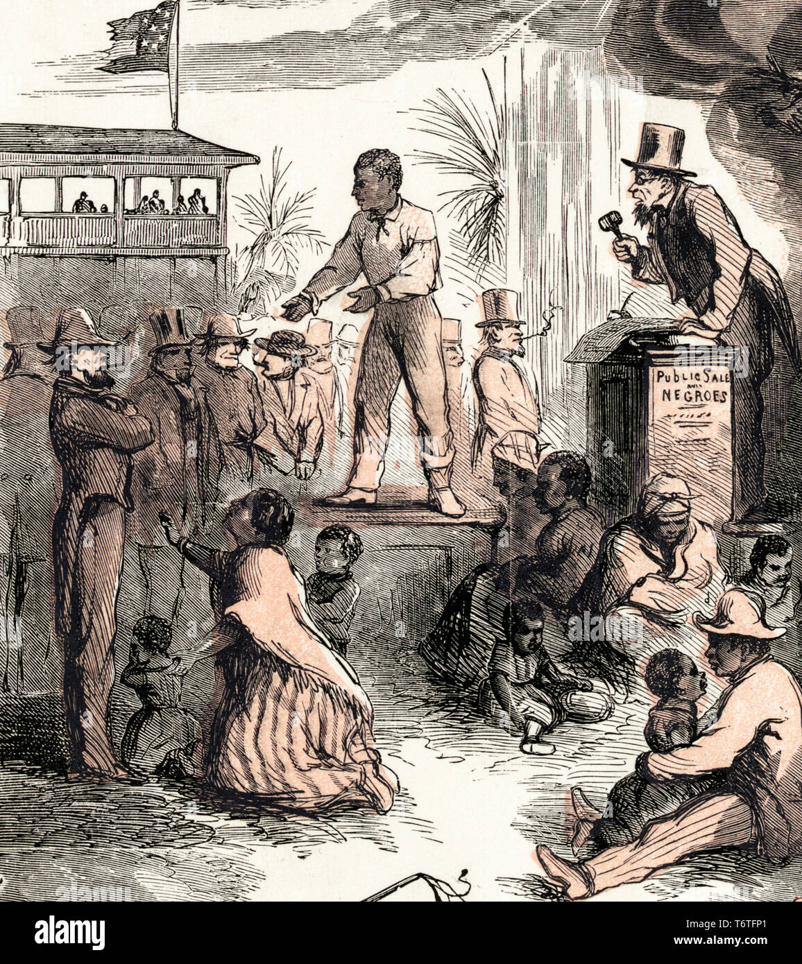 Ein schwarzer Mann ist in die Sklaverei verkauft, von seiner Frau und Kindern an einem Slave Auktion, Detail von Emanzipation, Ende des Sklavenhandels Drucken von Thomas Nast (Künstler) & König & Baird (Stecher), 1865 getrennt Stockfoto