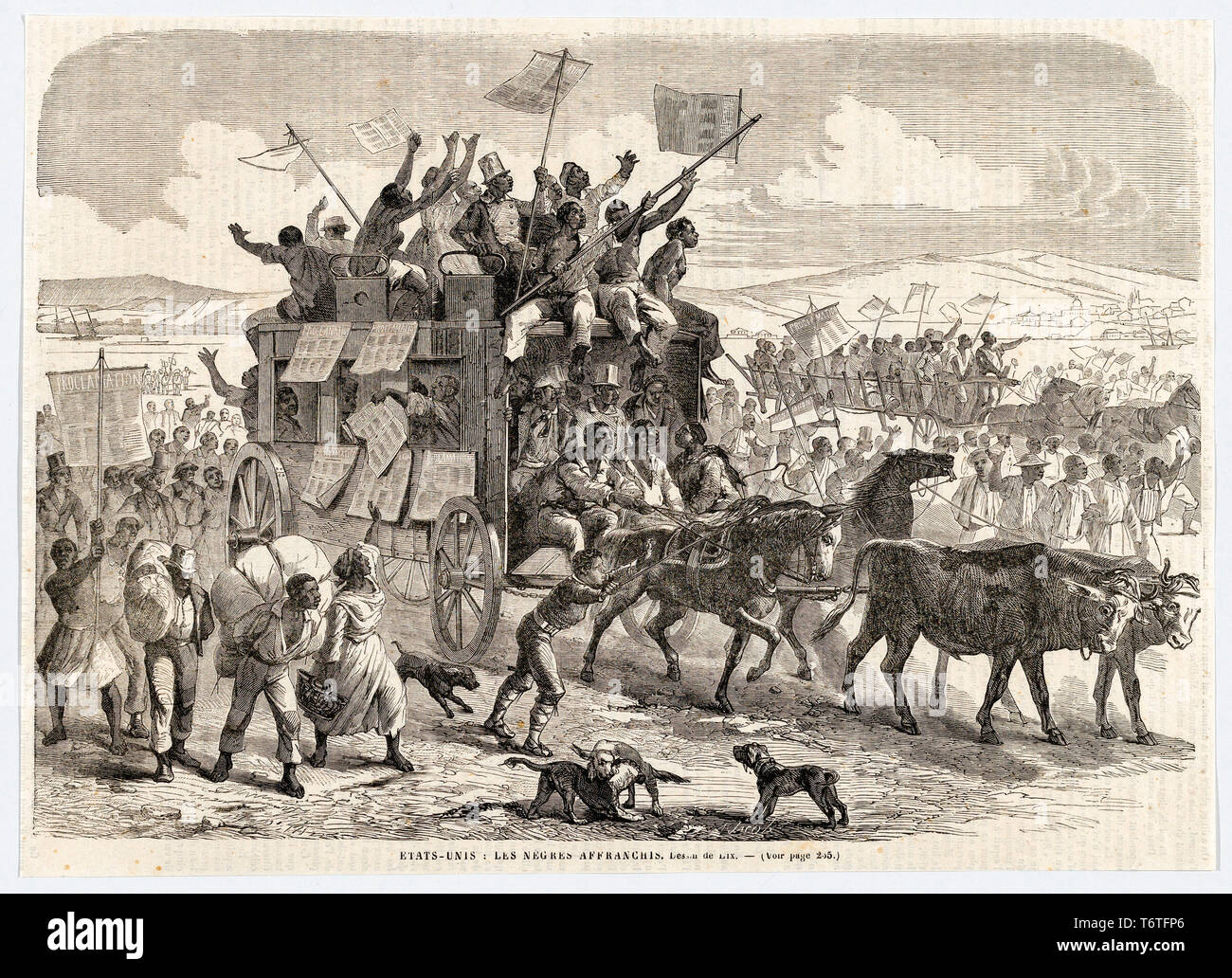 Befreite Sklaven, feiern die Abschaffung der Sklaverei, Kupferstich von Amand Jakob von "Le Journal Illustré", Juli 23 - 30, 1865 Stockfoto