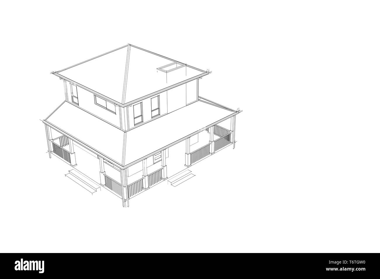 Home Design Architektur Blueprint: 3D-Drahtmodell Externe Ansicht - von oben Stockfoto