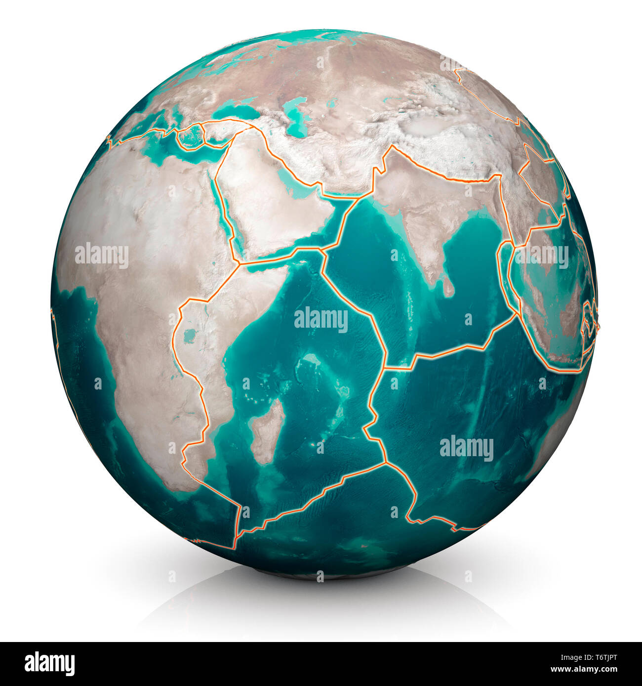 Tektonische Platten bewegen sich ständig, neue Bereiche der Meeresboden, Gebäude, Berge, Erdbeben und Vulkane zu schaffen. Karte. Stockfoto