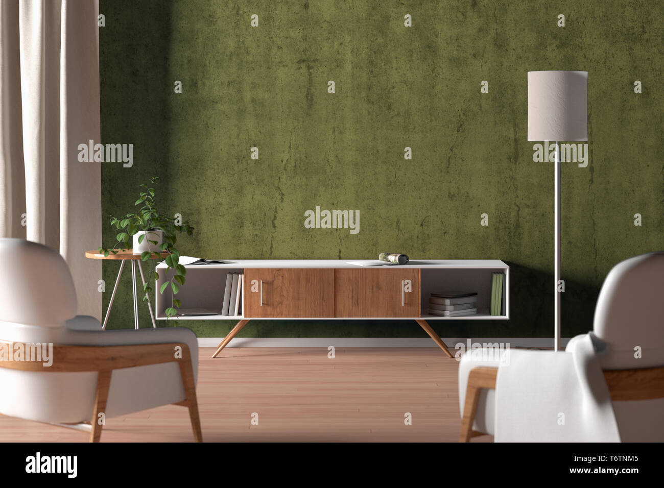 Tv Schrank In Der Modernen Wohnzimmer Mit Leere Gelbe Wand Hintergrund 3d Darstellung Stockfotografie Alamy