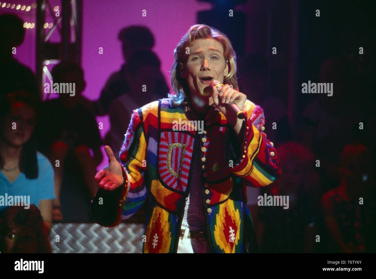 Andreas Bieber, deutscher Wis und Musicaldarsteller des Musicals "Joseph und das erstaunliche Technicolor Dreamcoat', Deutschland 1997. Deutsche Schauspieler und Musical Sänger Andreas Bieber, Deutschland 1997. Stockfoto