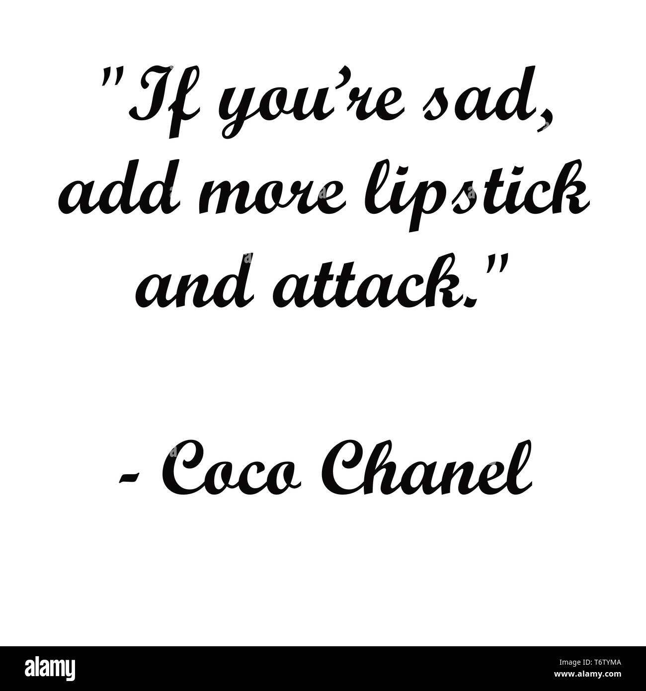 Inspirational Coco Chanel Zitate.. Moderne Typografie für Künstler, Geschenkkarten, Web, Poster, Stoffen, Tapeten und andere Design. Stockfoto
