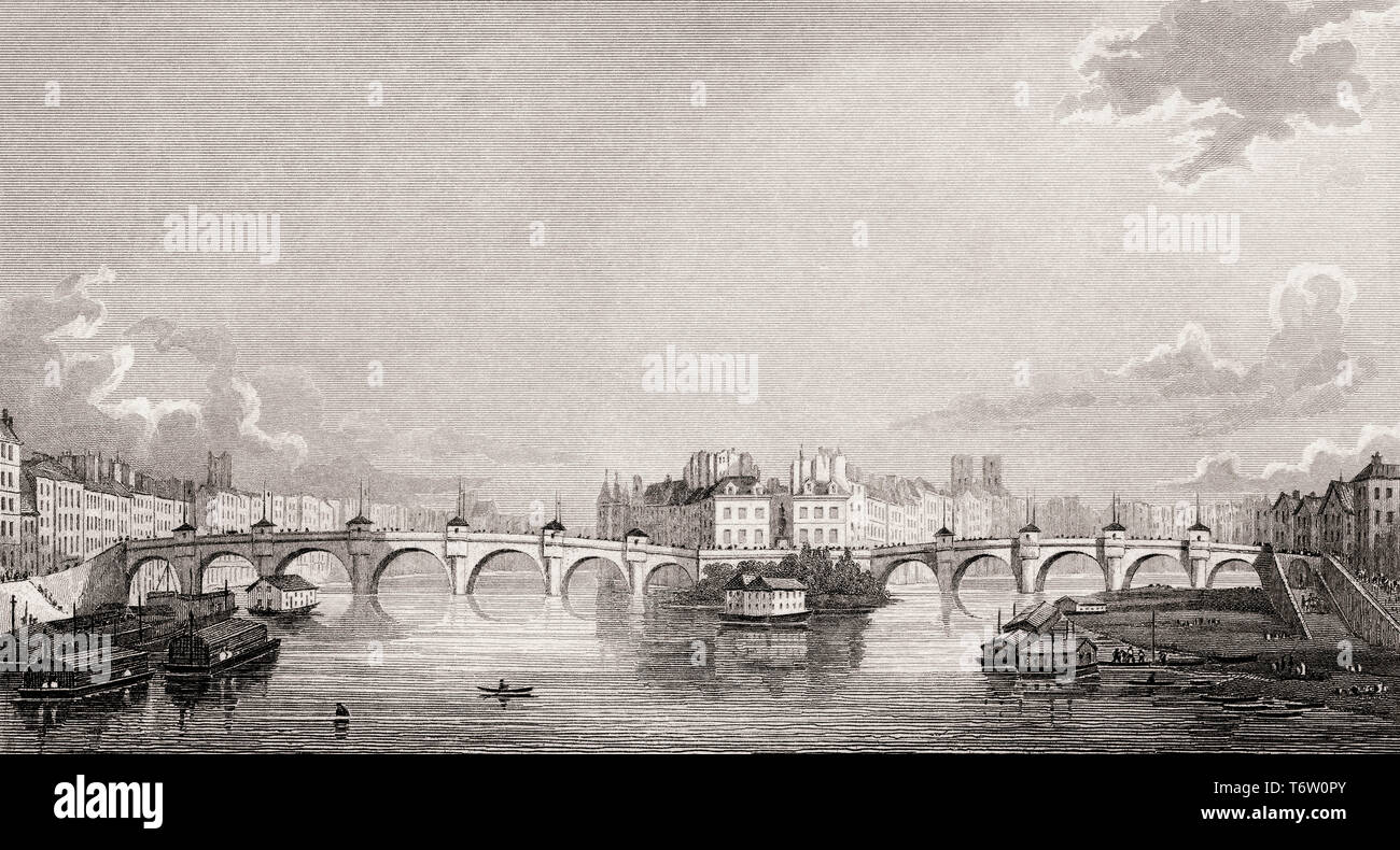 Pont Neuf, Paris, antiken Stahl Gravierte drucken, 1831 Stockfoto