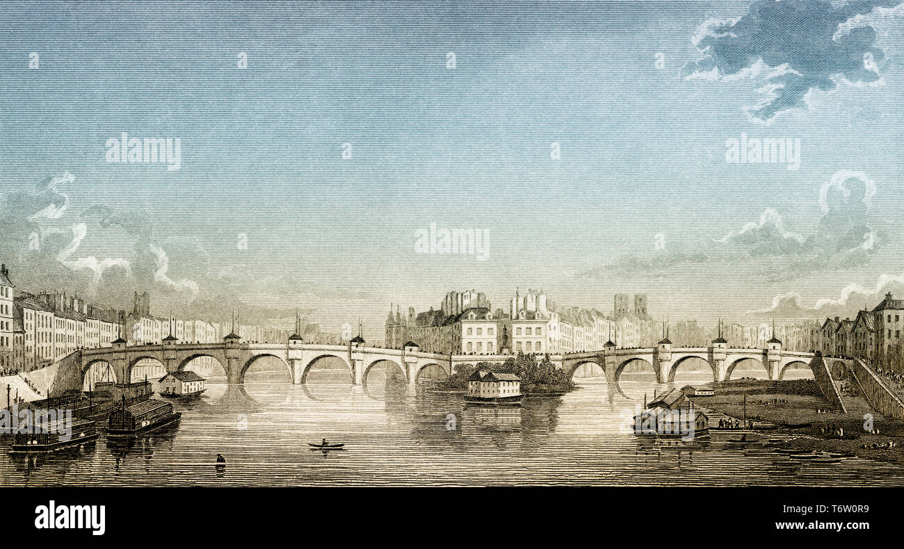 Pont Neuf, Paris, antiken Stahl Gravierte drucken, 1831 Stockfoto