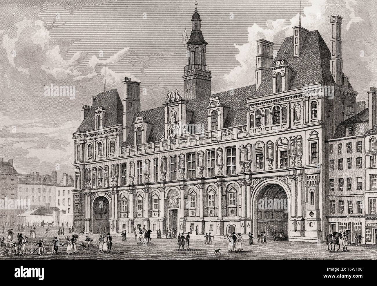 Hôtel de Ville, Paris, antiken Stahl Gravierte drucken, 1831 Stockfoto