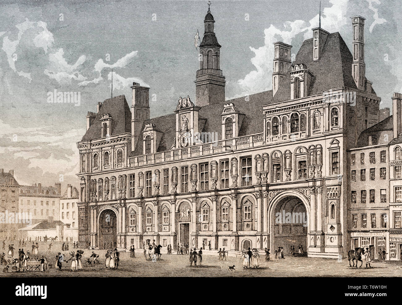 Hotel De Ville Paris Antiken Stahl Gravierte Drucken 1831 Stockfotografie Alamy