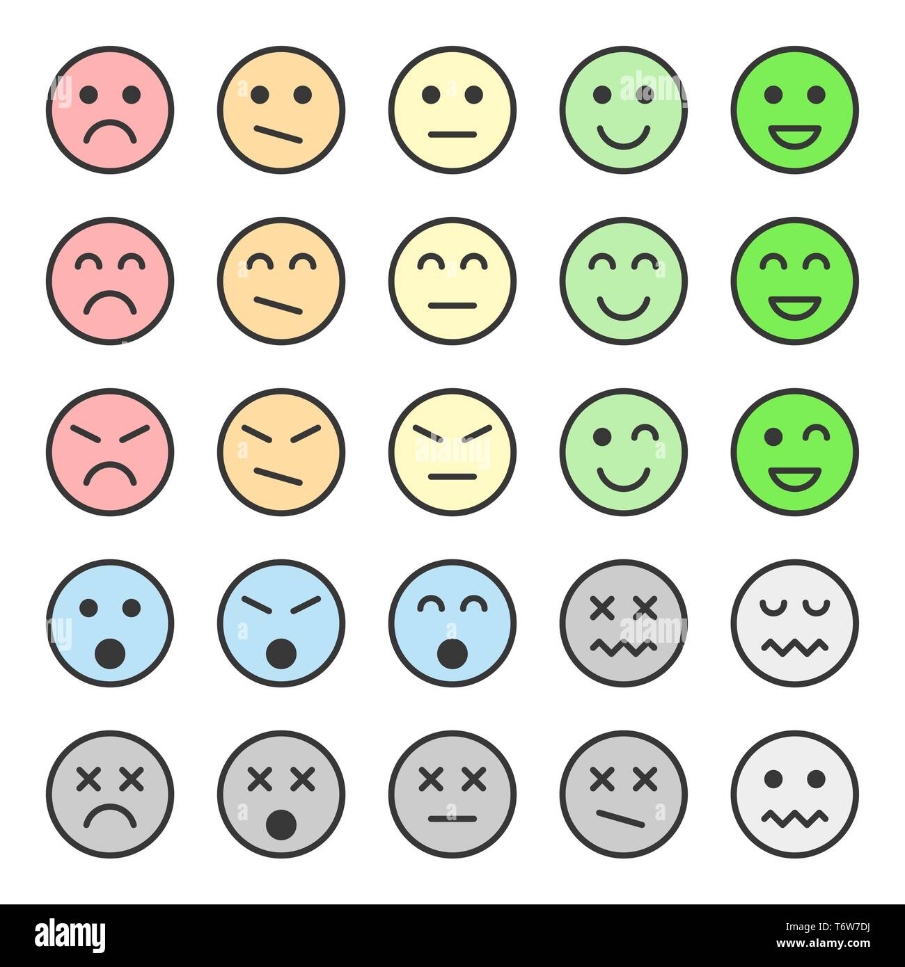 Satz von Pastellfarben Emoticons, Gesichter Icons. Vector Illustration. Auf weissem Hintergrund. Stock Vektor