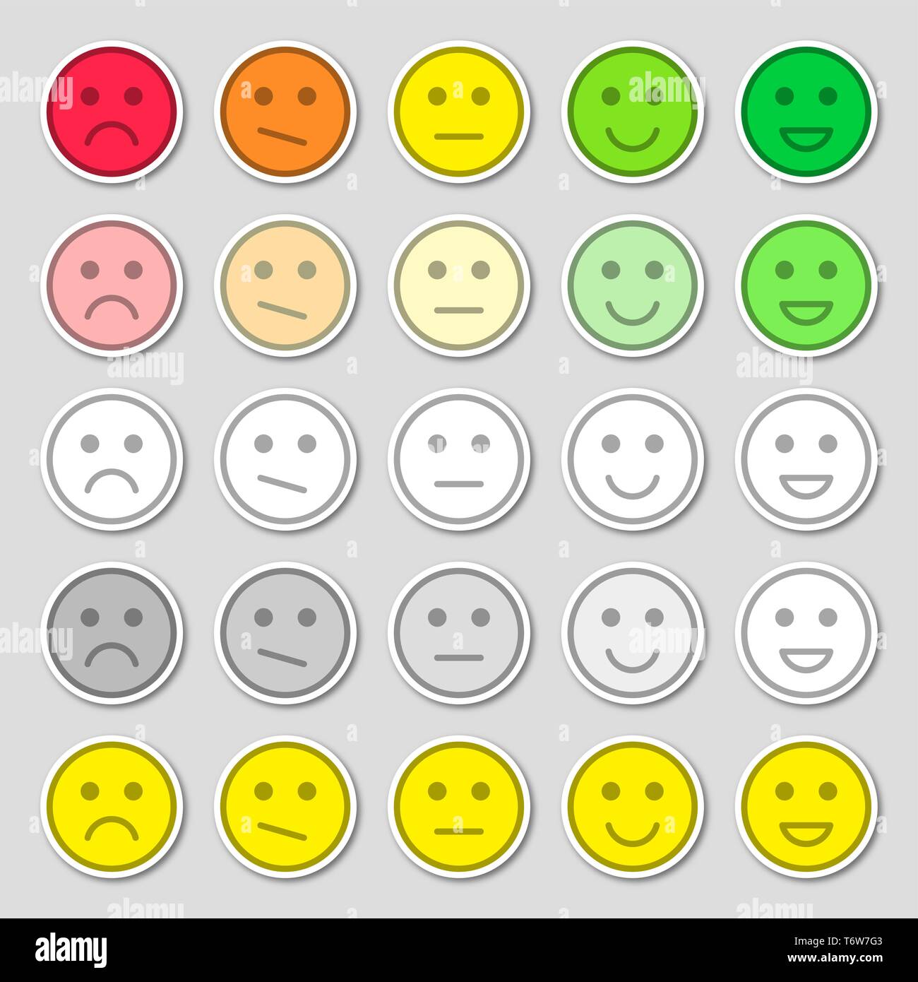 Der flache Emoji Icons. Vector Illustration. Glücklich, traurig und Stimmung. Abstimmung Skala Symbole gesetzt. Stock Vektor