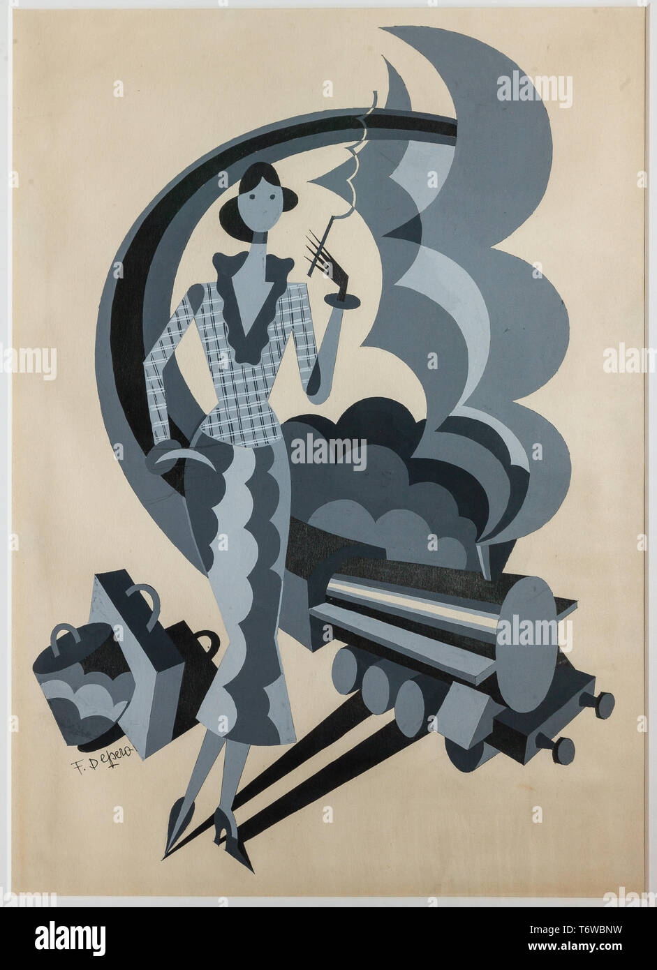 Rovereto, Casa Depero: Studio di illustrazione' In attesa del Treno', per la rivista Vogue, di Fortunato Depero, 1929 - 1930. [ENG] Rovereto, Casa Stockfoto