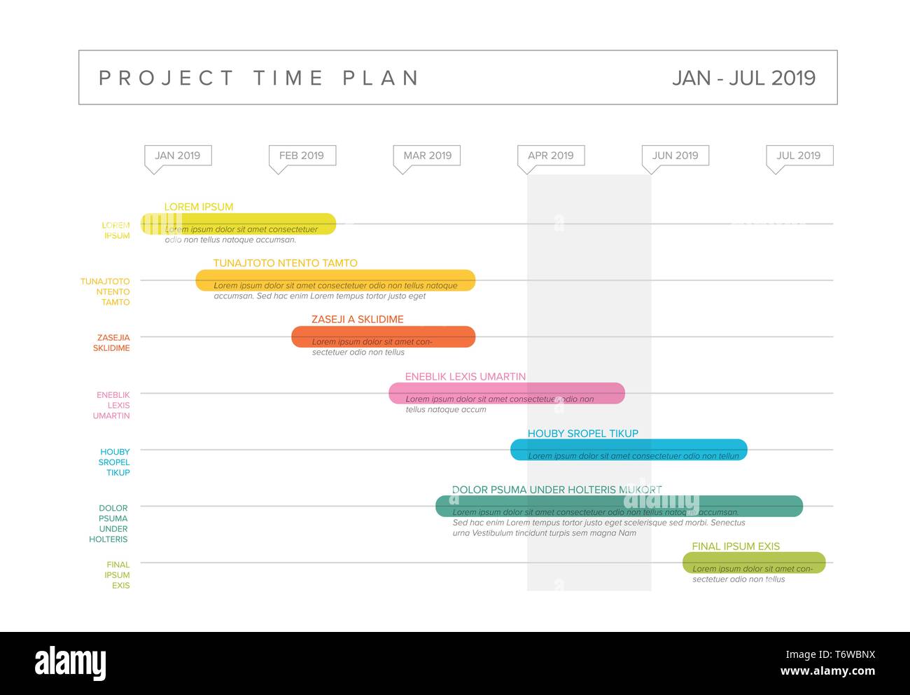 Vektor Projekt timeline Graph - gantt chart Fortschritte mit highlighet Projektaufgaben in Zeitintervallen Stock Vektor