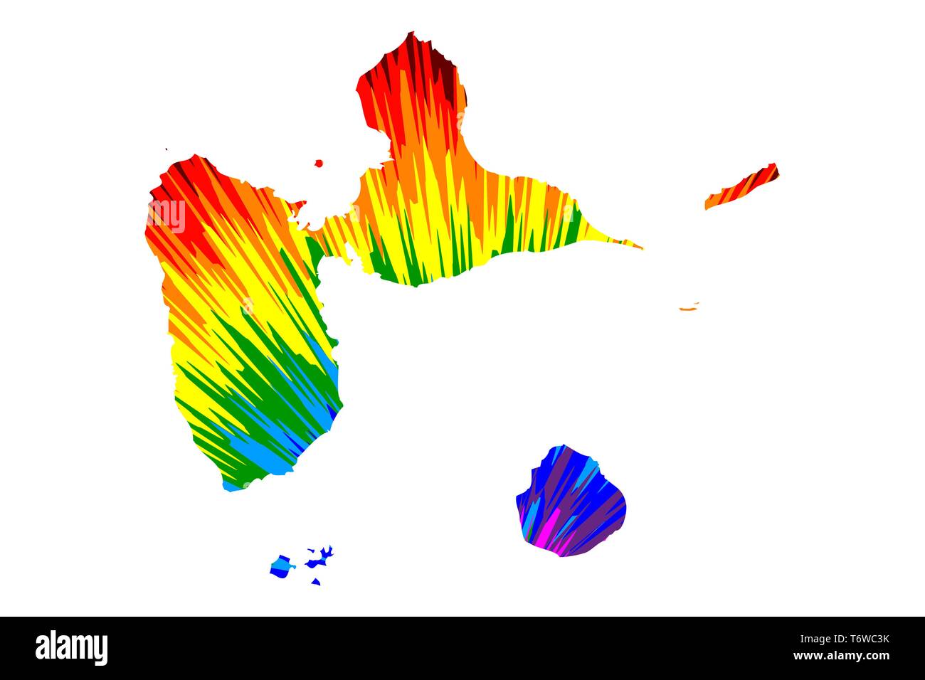 Guadeloupe - Karte ist Rainbow abstrakte farbenfrohe Muster entworfen, Guadeloupe Insel Karte aus Farbe Explosion, Stock Vektor