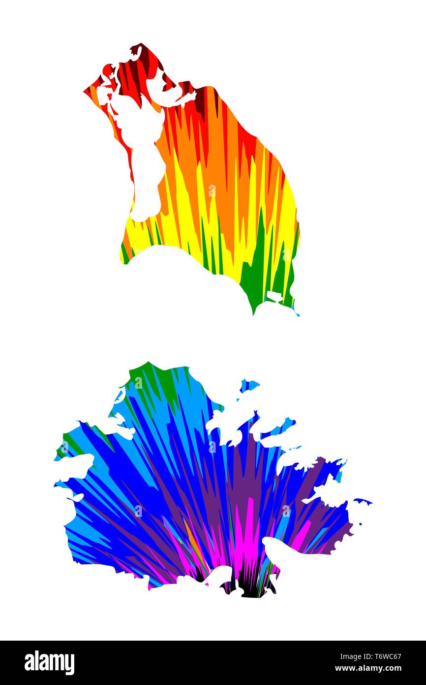 Antigua und Barbuda - Karte ist Rainbow abstrakte farbenfrohe Muster, Antigua und Barbuda Insel Karte aus Farbe Explosion konzipiert, Stock Vektor