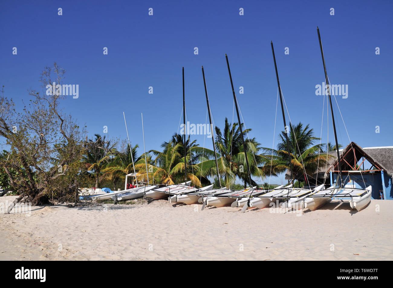 Boote, Strand von Guardalavaca, Kuba Stockfoto