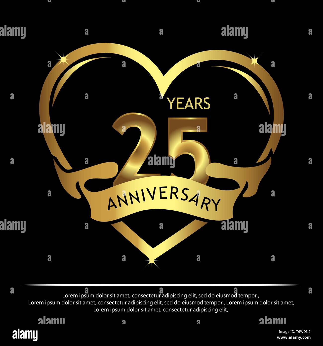 25 Jahre Jubiläum golden. Jahrestag Vorlage Design für Web, Spiel, Kreatives Poster, Broschüre, Broschüre, Flyer, Magazin, Einladungskarte Stock Vektor