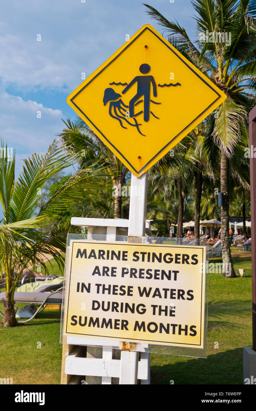 Quallen Warnschild, Khao Lak, Thailand Stockfoto