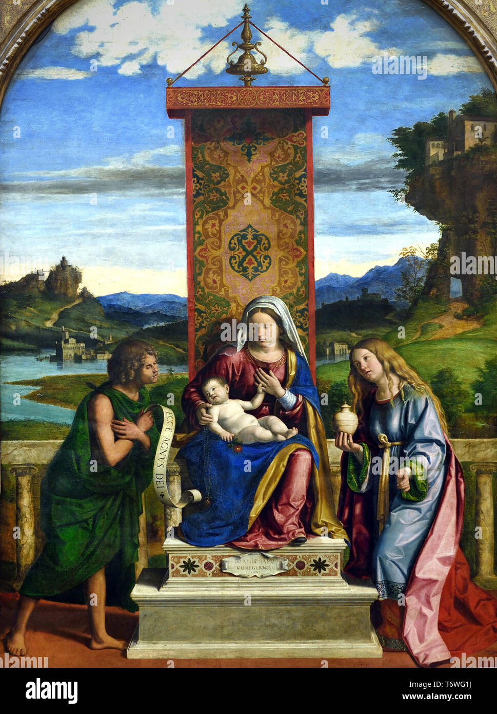 Die Jungfrau und Kind zwischen Johannes dem Täufer und der hl. Maria Magdalena 1511 - 1513 von Giovanni Battista Cima, Cima da Conegliano) 1459/1460 - 1517/1518 Stockfoto