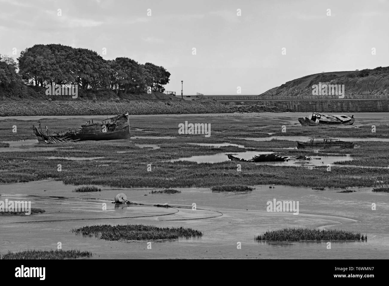 Verrotten hulk von verlassenen Schiff im Watt bei Barry Island, South Wales Stockfoto