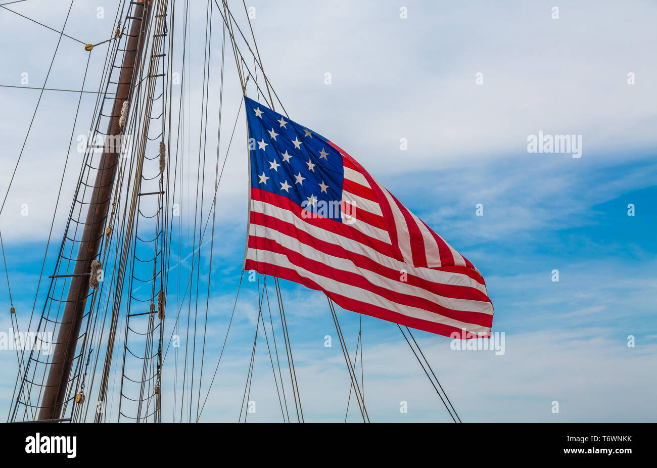 15 Stars und Bars auf der Tall Ship Stockfoto