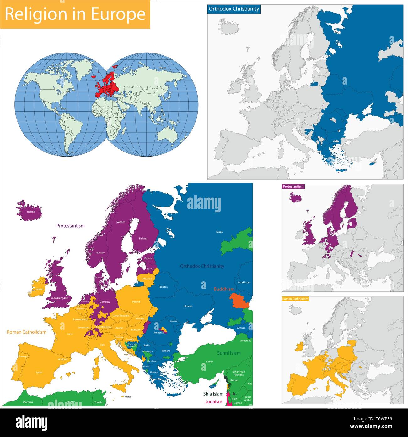 Vorherrschende Religion in Europa Stock Vektor