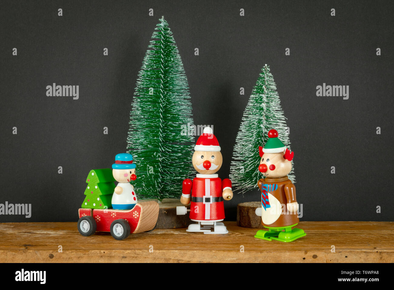 Drei Weihnachten figuren Rentier Santa Claus Spielzeug Stockfoto