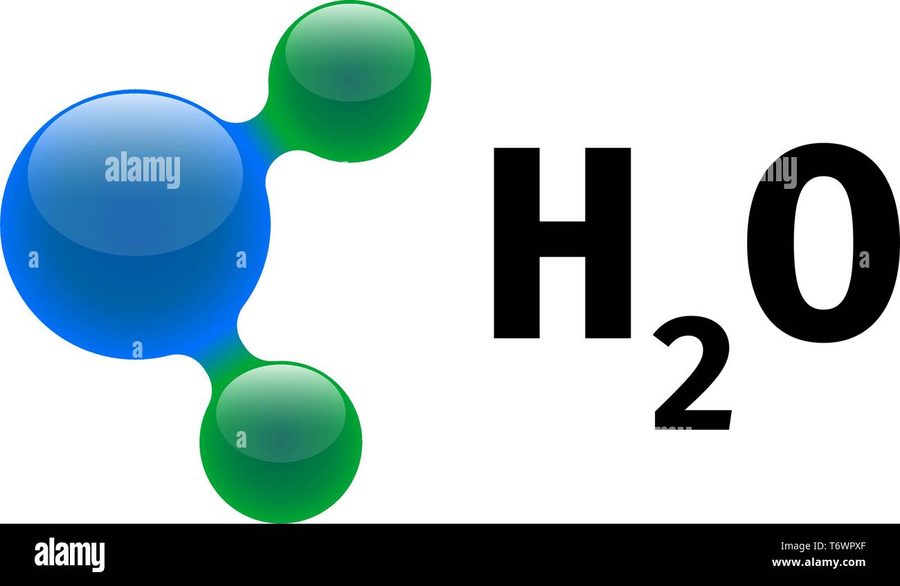 Chemie Modell von Molekül Wasser H2O wissenschaftliche Elemente. Integrierte Partikel Wasserstoff und Sauerstoff Natürliche anorganische Verbindung. 3D-Struktur Stock Vektor
