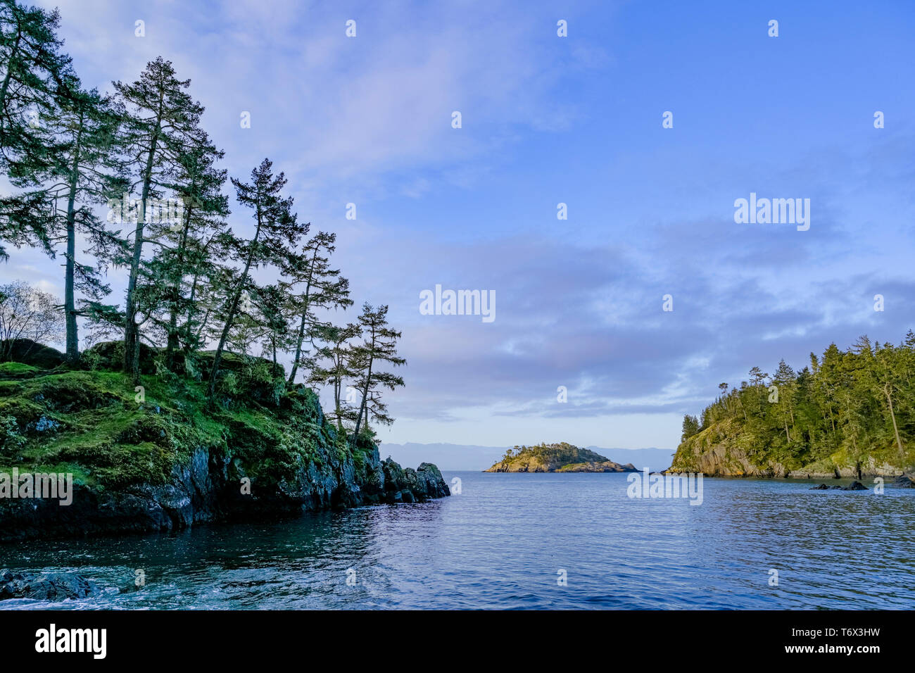 Sekretär Insel, von East Sooke Regional Park, Vancouver Island, British Columbia, Kanada Stockfoto