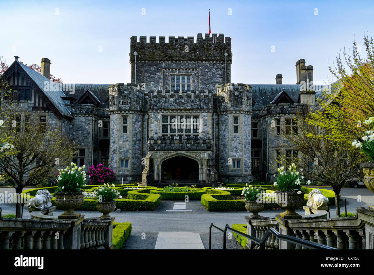 Hatley Castle, Hatley Park, Hemlocktannen, Britisch-Kolumbien (Victoria), Kanada Stockfoto