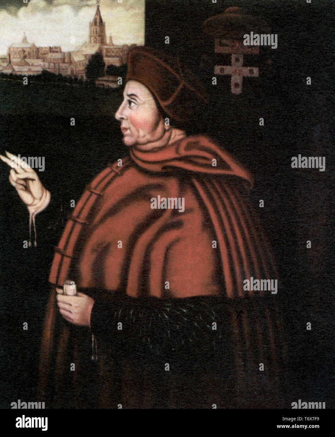 Kardinal Thomas Wolsey (c1473-1530), 16. Jahrhundert. Nach Sampson Strong (C1550-1611). Erzbischof von York und Lordkanzler von England. Kardinal Thomas Wolsey, englischer Bischof, Staatsmann und Kardinal der katholischen Kirche. Stockfoto