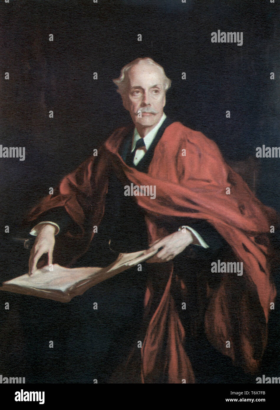 Arthur James Balfour, 1. Earl of Balfour (1848-1930). Von Philip Alexius de László (1869-1937). Balfour war ein britischer Staatsmann und Politiker der Konservativen Partei, der als Premierminister und Außenminister des Vereinigten Königreichs diente. Stockfoto